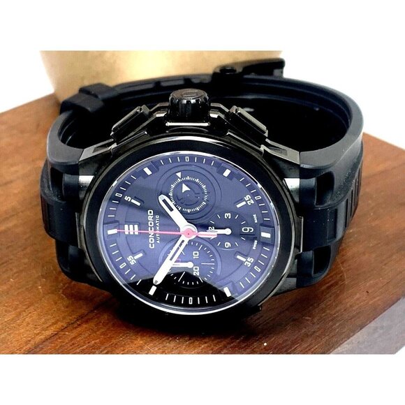 Concord Men's Watch C2 Swiss Automatic Chronograph Black Dial Rubber Ban… - Picture 8 of 12